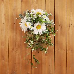 Cream Sunflower & Faux Floral Fall Arrangement in Woven Pot Basket