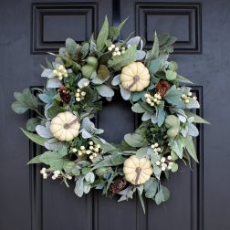 White Pumpkins Fall Wreath for Front Door