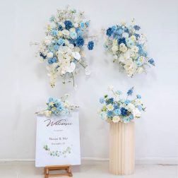 Blue White Wedding Backdrop Deco Floral Arrangement Orchid Babysbreath Hang Flower Row Banquet Event Table Centerpiece Ball Prop