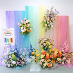 Norassj Artificial Colorful Hang Flower Row Decor Wedding Rainbow Backdrop Frame Stage Floor Floral Props