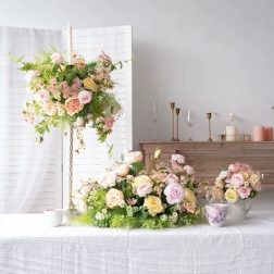 Norassj Pink Color Series With Greenery Vase Flower Wedding Banquet Supplies Floral Arrangement Accessories